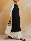 Women Sleeveless Knit Long Vest Dress, Round Neck Loose Midi Pinafore Tunic With Pockets ZMZ1188H8YZH