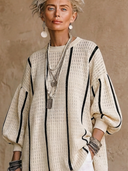 Women's Classic Vintage Casual Crew-Neck Lantern-Sleeve Loose Sweater ZMZ1186H2ZYY