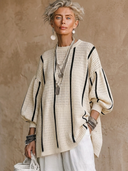 Women's Classic Vintage Casual Crew-Neck Lantern-Sleeve Loose Sweater ZMZ1186H2ZYY