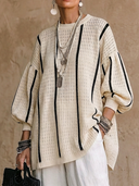 Women's Classic Vintage Casual Crew-Neck Lantern-Sleeve Loose Sweater ZMZ1186H2ZYY