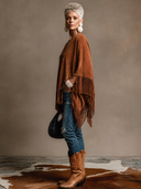 Women's Vintage Western-Style Faux Suede V-Neck Pullover Cape Jacket ZMZ1196H3ZYY