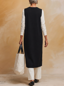 Women Sleeveless Knit Long Vest Dress, Round Neck Loose Midi Pinafore Tunic With Pockets ZMZ1188H8YZH