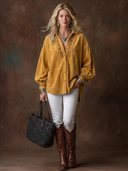 Women's Vintage Western-Style Embroidered Faux Suede Lapel Collar Long-Sleeve Shirt ZMZ1148H5ZYY