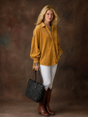 Women's Vintage Western-Style Embroidered Faux Suede Lapel Collar Long-Sleeve Shirt ZMZ1148H5ZYY