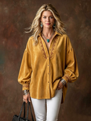 Women's Vintage Western-Style Embroidered Faux Suede Lapel Collar Long-Sleeve Shirt ZMZ1148H5ZYY