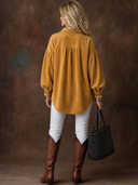 Women's Vintage Western-Style Embroidered Faux Suede Lapel Collar Long-Sleeve Shirt ZMZ1148H5ZYY
