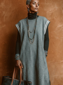 Women's Classic Casual In Air-Layer Fabric With Crew Neck Sleeveless Vest-Style Dress ZMZ0786H5ZYY