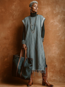 Women's Classic Casual In Air-Layer Fabric With Crew Neck Sleeveless Vest-Style Dress ZMZ0786H5ZYY