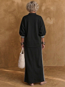 Women's Classic Casual Air-Layer Fabric Set: Stand-Collar Lantern-Sleeve Shirt And Elastic-Waist Skirt ZMZ1163H5ZYY