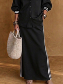 Women's Classic Casual Air-Layer Fabric Set: Stand-Collar Lantern-Sleeve Shirt And Elastic-Waist Skirt ZMZ1163H5ZYY