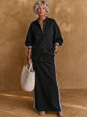 Women's Classic Casual Air-Layer Fabric Set: Stand-Collar Lantern-Sleeve Shirt And Elastic-Waist Skirt ZMZ1163H5ZYY