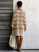 Women's Fashionable Color-Block Mesh Long-Sleeve Knit Dress ZMZ1699G4SWL