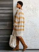 Women's Fashionable Color-Block Mesh Long-Sleeve Knit Dress ZMZ1699G4SWL
