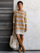 Women's Fashionable Color-Block Mesh Long-Sleeve Knit Dress ZMZ1699G4SWL