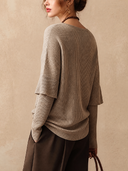 Women Fake Two Piece Ribbed Knit Top, Layered Flare Sleeve Casual Knit Blouse ZMZ1112H8YZH