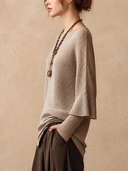 Women Fake Two Piece Ribbed Knit Top, Layered Flare Sleeve Casual Knit Blouse ZMZ1112H8YZH