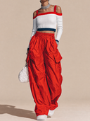 Women's Retro Casual Cotton-Knit Cropped Long-Sleeve Top And Utility Pocket Pants Set ZMZ1140H5ZJY