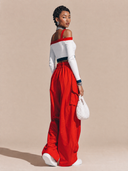 Women's Retro Casual Cotton-Knit Cropped Long-Sleeve Top And Utility Pocket Pants Set ZMZ1140H5ZJY