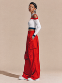 Women's Retro Casual Cotton-Knit Cropped Long-Sleeve Top And Utility Pocket Pants Set ZMZ1140H5ZJY