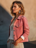 Women's Classic Pink Faux Suede Cropped Button-Front Jacket ZMZ1216H9SWL