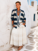 Women's Classic Navy And White Striped Open-Front Mohair Cardigan ZMZ1276H2SWL