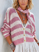 Women's Fashionable Color-Block Striped Deep V-Neck Knit Cardigan ZMZ1299H8SWL