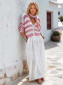 Women's Fashionable Color-Block Striped Deep V-Neck Knit Cardigan ZMZ1299H8SWL