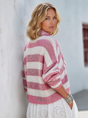 Women's Fashionable Color-Block Striped Deep V-Neck Knit Cardigan ZMZ1299H8SWL