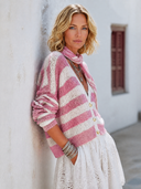 Women's Fashionable Color-Block Striped Deep V-Neck Knit Cardigan ZMZ1299H8SWL