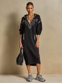Women's Embroidered Zip-Up Hoodie Midi Dress with Drawstring Hood ZMZ1083H8XT
