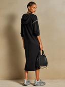 Women's Embroidered Zip-Up Hoodie Midi Dress with Drawstring Hood ZMZ1083H8XT