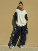 Women's Loose Color-Block T-Shirt And Cargo Pants Two-Piece Set ZMZ1072H9XT