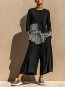 Women's Color Block Patchwork Long-Sleeved Top And Wide-Leg Pants Two-Piece Set ZMZ1248H2XT
