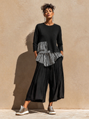 Women's Color Block Patchwork Long-Sleeved Top And Wide-Leg Pants Two-Piece Set ZMZ1248H2XT