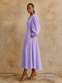 Women's High-Quality Cotton Linen Lantern Sleeve Midi Dress ZMZ1087H2XT