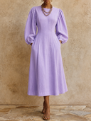 Women's High-Quality Cotton Linen Lantern Sleeve Midi Dress ZMZ1087H2XT
