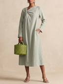 Women's Solid Color High-quality Fabric Knotted Front Long-sleeved Midi Dress ZMZ1085H5XT