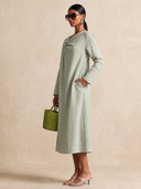Women's Solid Color High-quality Fabric Knotted Front Long-sleeved Midi Dress ZMZ1085H5XT