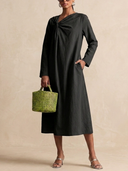 Women's Solid Color High-quality Fabric Knotted Front Long-sleeved Midi Dress ZMZ1085H5XT