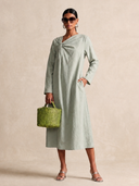 Women's Solid Color High-quality Fabric Knotted Front Long-sleeved Midi Dress ZMZ1085H5XT