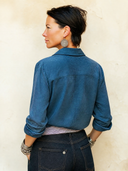 Women's Vintage Dark Blue Faux Suede Long-sleeve Top ZMZ1201H9SWL