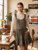 Women Adjustable Strap Cargo Pinafore Mini Dress, Front Zipper Drawstring Ruffle Hem Sleeveless Overall Dress With Pockets ZMZ1276H9YZH