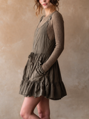 Women Adjustable Strap Cargo Pinafore Mini Dress, Front Zipper Drawstring Ruffle Hem Sleeveless Overall Dress With Pockets ZMZ1276H9YZH