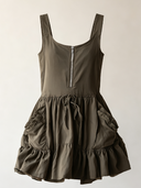 Women Adjustable Strap Cargo Pinafore Mini Dress, Front Zipper Drawstring Ruffle Hem Sleeveless Overall Dress With Pockets ZMZ1276H9YZH
