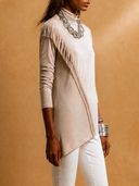 Women Turtleneck Long Sleeve Tunic Top, Diagonal Fringe Asymmetrical Hem Casual Blouse ZMZ0664H1YZH