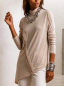Women Turtleneck Long Sleeve Tunic Top, Diagonal Fringe Asymmetrical Hem Casual Blouse ZMZ0664H1YZH