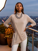 Women Turtleneck Long Sleeve Tunic Top, Diagonal Fringe Asymmetrical Hem Casual Blouse ZMZ0664H1YZH