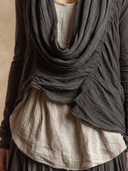 Women 3 Piece Linen Texture Outfit, Draped Cowl Neck Long Sleeve Cardigan + Loose Tank Top + Harem Drop Crotch Pants Set ZMZ1216H1YZH
