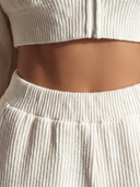 Women Ribbed Knit 2 Piece Outfit, Zip Up Collar Cropped Jacket + High Waist Wide Leg Pants Tracksuit Set ZMZ1232H3YZH