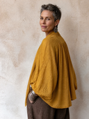 Women's Classic Cotton-Linen Long-Sleeve Top With V-Neck And Tie-Neck Detail ZMZ1386H1SWL